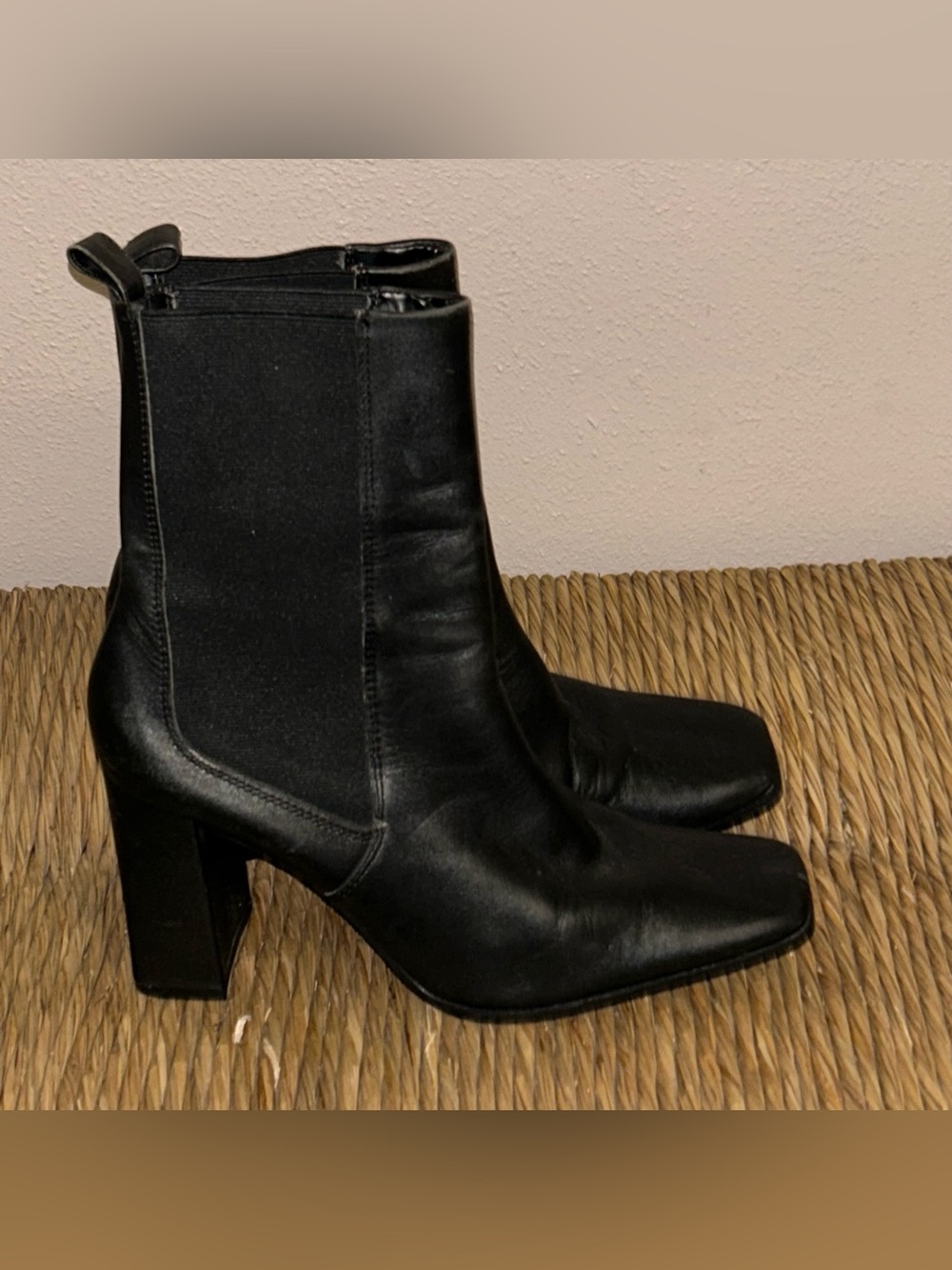 Y2K Black Square Toe Heeled Ankle Boots Zara 39 Chelsea Indie Sleaze 90s